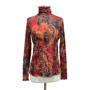SnoSkins Red Paisley Crinkled Gathered Turtleneck Size Large